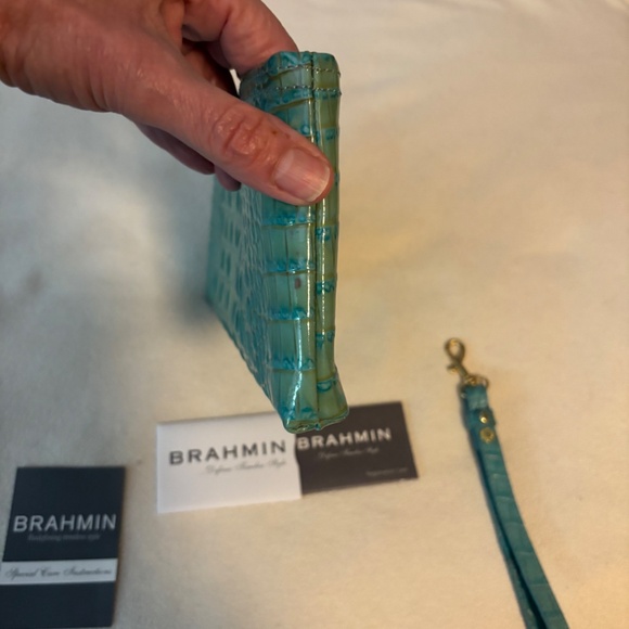 Brahmin Special Edition Turquoise Croc Embossed Clutch and Wristlet - Picture 4 of 11